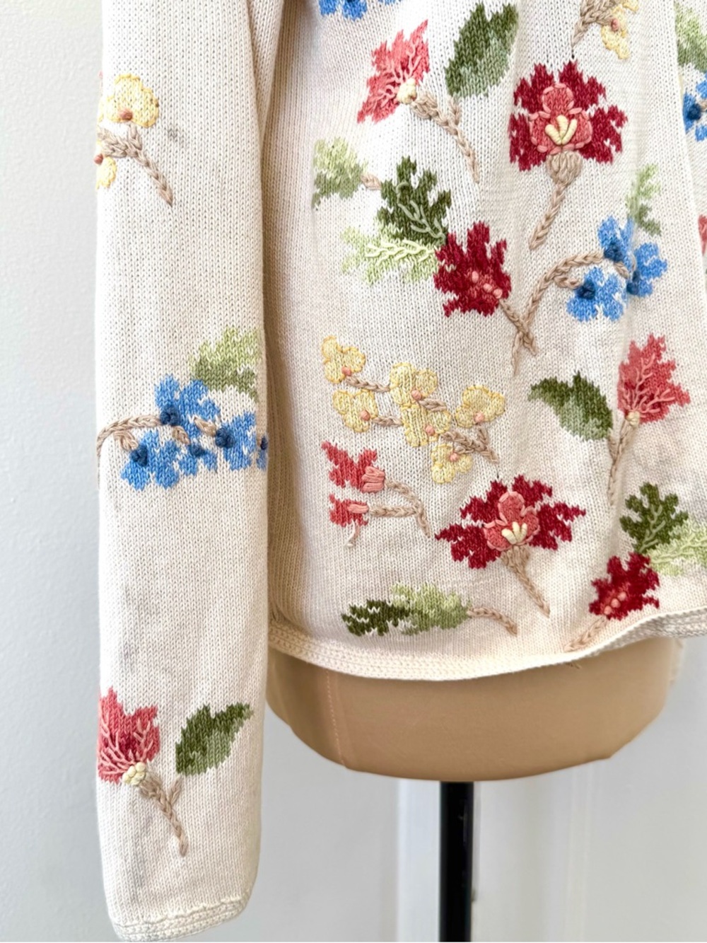 VTG 80s 90s Cottagecore Coquette Floral Embroidered Cardigan size M - Picture 15 of 16